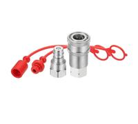 PATIKIL 1/4"NPT ISO-A Hydraulic Quick Disconnect Coupling, 1 Set Flat Face Hydraulic Quick Connect Coupler with Dust Caps Quick Release Coupling Set