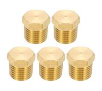 PATIKIL 1/4" NPT Male Brass Pipe Plug Fitting, 5Pcs Outer Hex Thread Socket Plug Ends Sealing Tubing Fitting for Refrigeration, Water, Air, Oil, Gas Line