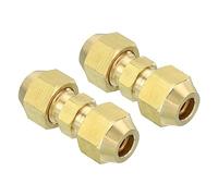 PATIKIL 1/4" OD Brass Flare Union Connector, 2 Set Air Conditioning Copper Double Pipe Extension Joint Connectors Pipe Hose Fitting with Nut, 1.22 x 0.43inch