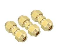 PATIKIL 1/4" OD Brass Flare Union Connector, 3 Set Air Conditioning Copper Double Pipe Extension Joint Connectors Pipe Hose Fitting with Nut, 1.22 x 0.43inch
