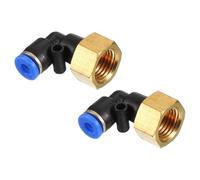 PATIKIL 1/4" Push to Connect Fitting, 2 Pack PT Female Thread 90 Degree Connect 4mm Tubing Elbow and Straight Combination Air Tube Fitting Pneumatic Quick Connect Adapter, Blue
