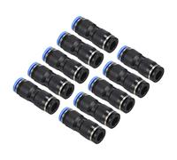 PATIKIL 1/4" to 6mm Reducing Push to Connect Air Line Fitting, 10 Pack Straight Union Reducer Pneumatic Quick Connect Fittings, Black & Blue
