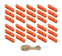PATIKIL 1.4" Wooden Colored Clothes Pins, 100Pcs Mini Colorful Wooden Clothes Clips with 32Ft Jute Twine Strong Grip Photo Clips for Pictures Hanging Clothes Decorative Crafts, Orange