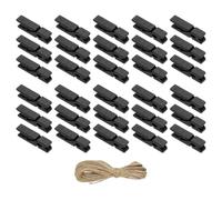 PATIKIL 1.4" Wooden Colored Clothes Pins, 100Pcs Mini Colorful Wooden Clothes Clips with 32Ft Jute Twine Strong Grip Photo Clips for Pictures Hanging Clothes Decorative Crafts, Black