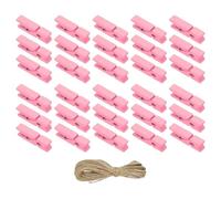PATIKIL 1.4" Wooden Colored Clothes Pins, 100Pcs Mini Colorful Wooden Clothes Clips with 32Ft Jute Twine Strong Grip Photo Clips for Pictures Hanging Clothes Decorative Crafts, Pink