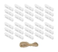 PATIKIL 1.4" Wooden Colored Clothes Pins, 50Pcs Mini Colorful Wooden Clothes Clips with 32Ft Jute Twine Strong Grip Photo Clips for Pictures Hanging Clothes Decorative Crafts, White