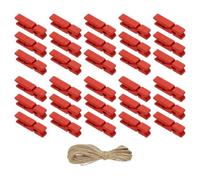 PATIKIL 1.4" Wooden Colored Clothes Pins, 50Pcs Mini Colorful Wooden Clothes Clips with 32Ft Jute Twine Strong Grip Photo Clips for Pictures Hanging Clothes Decorative Crafts, Red