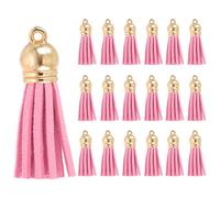 PATIKIL 1.5 Inch Leather Tassels, 100 Pcs Faux Leather Suede Tassel Keychain Charm Bulk with Gold Cap for DIY Craft Decor Handbags Bracelets Jewelry Making Keyring, Hot Pink