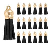 PATIKIL 1.5 Inch Leather Tassels, 100 Pcs Faux Leather Suede Tassel Keychain Charm Bulk with Gold Cap for DIY Craft Decor Handbags Bracelets Jewelry Making Keyring, Black