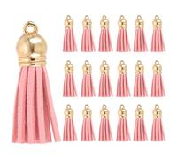 PATIKIL 1.5 Inch Leather Tassels, 100 Pcs Faux Leather Suede Tassel Keychain Charm Bulk with Gold Cap for DIY Craft Decor Handbags Bracelets Jewelry Making Keyring, Light Pink