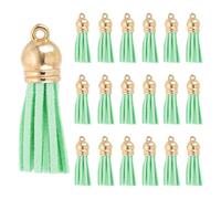 PATIKIL 1.5 Inch Leather Tassels, 100 Pcs Faux Leather Suede Tassel Keychain Charm Bulk with Gold Cap for DIY Craft Decor Handbags Bracelets Jewelry Making Keyring, Mint Green