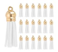 PATIKIL 1.5 Inch Leather Tassels, 100 Pcs Faux Leather Suede Tassel Keychain Charm Bulk with Gold Cap for DIY Craft Decor Handbags Bracelets Jewelry Making Keyring, White