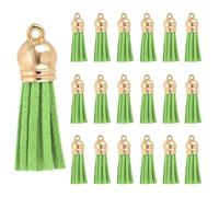 PATIKIL 1.5 Inch Leather Tassels, 100 Pcs Faux Leather Suede Tassel Keychain Charm Bulk with Gold Cap for DIY Craft Decor Handbags Bracelets Jewelry Making Keyring, Yellow-Green