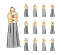 PATIKIL 1.5 Inch Leather Tassels, 30 Pcs Faux Leather Suede Tassel Keychain Charm Bulk with Gold Cap for DIY Craft Decor Handbags Bracelets Jewelry Making Keyring, Gray