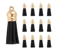 PATIKIL 1.5 Inch Leather Tassels, 30 Pcs Faux Leather Suede Tassel Keychain Charm Bulk with Gold Cap for DIY Craft Decor Handbags Bracelets Jewelry Making Keyring, Black