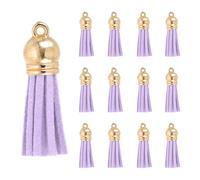 PATIKIL 1.5 Inch Leather Tassels, 30 Pcs Faux Leather Suede Tassel Keychain Charm Bulk with Gold Cap for DIY Craft Decor Handbags Bracelets Jewelry Making Keyring, Light Purple