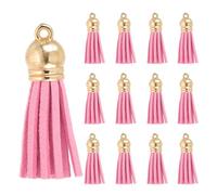 PATIKIL 1.5 Inch Leather Tassels, 30 Pcs Faux Leather Suede Tassel Keychain Charm Bulk with Gold Cap for DIY Craft Decor Handbags Bracelets Jewelry Making Keyring, Hot Pink