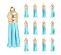 PATIKIL 1.5 Inch Leather Tassels, 30 Pcs Faux Leather Suede Tassel Keychain Charm Bulk with Gold Cap for DIY Craft Decor Handbags Bracelets Jewelry Making Keyring, Light Blue