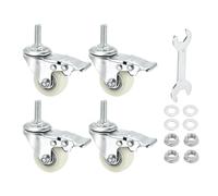 PATIKIL 1.5 Inch Stem Caster Wheels with Brake, 4 Pack Low Profile Nylon Threaded Shelf Swivel Wheel M8 x 25 mm Total Load 397 Lbs for Cart Wire Shelving Racks Leveling, White