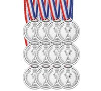PATIKIL 1.5" Mini Silver Award Medals, 12 Pack Plastic Winner Medals for Award 2nd Place with Neck Ribbon for Table Tennis Games Sports Competitions Party Favors
