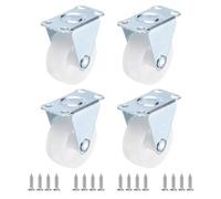 PATIKIL 1.5" Rigid Caster Wheels, 4 Pack Silent Fixed Non-Swivel Plate Caster with M4 Screws Load Capacity 132Lbs for Furniture Workbench Cart Trolley, White