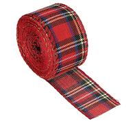 PATIKIL 1.57 Inch Wide 6.56 Yards Polyester Gingham Ribbon Wired Edge Ribbon, 1 Pack for Christmas Decoration Wrapping Red Green and Yellow