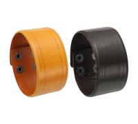 PATIKIL 1.5Inch Wide Simple Leather Wristbands, 1Set Vintage Adjustable Cuff Bracelets Wide Leather Adjustable Cuff Bracelets Two Rows of Buckles Wristband Bangle, Dark Brown/Khaki