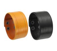 PATIKIL 1.5Inch Wide Simple Leather Wristbands, 1Set Vintage Adjustable Cuff Bracelets Wide Leather Adjustable Cuff Bracelets Two Rows of Buckles Wristband Bangle, Black/Khaki