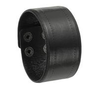 PATIKIL 1.5Inch Wide Simple Leather Wristbands, Vintage Adjustable Cuff Bracelets Wide Leather Adjustable Cuff Bracelets Two Rows of Buckles Wristband Bangle, Black