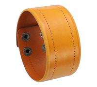 PATIKIL 1.5Inch Wide Simple Leather Wristbands, Vintage Adjustable Cuff Bracelets Wide Leather Adjustable Cuff Bracelets Two Rows of Buckles Wristband Bangle, Khaki