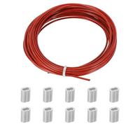 PATIKIL 1.5mm x 5m Wire Rope, 1SET Stainless Steel Cable Outdoor Light Guide Wire with 10 Aluminum Crimping Sleeves for Railing Deck Handrail Clotheslines, Red