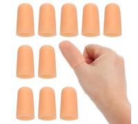 PATIKIL 1.6" Silicone Gel Finger Cots, 10 Pcs Support Fingertips Sleeve Protector Thumb Finger Caps for Finger, Beige