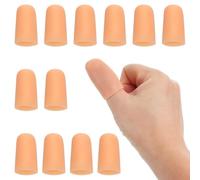PATIKIL 1.6" Silicone Gel Finger Cots, 12 Pcs Support Fingertips Sleeve Protector Thumb Finger Caps for Finger, Beige