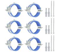 PATIKIL 1.7"-2"/44-50mm Split Ring Pipe Hanger, 6 Pcs Heavy Duty Adjustable Pipe Bracket Clamp Galvanized Iron Wall Ceiling Mount Pipe Strap Support with Screws & Expansion Tube, Blue