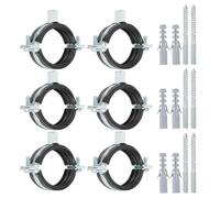 PATIKIL 1.7"-2"/44-50mm Split Ring Pipe Hanger, 6 Pcs Heavy Duty Adjustable Pipe Bracket Clamp Galvanized Iron Wall Ceiling Mount Pipe Strap Support with Screws & Expansion Tube, Black