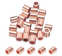 PATIKIL 1/8"/ 3mm Wire Rope Stop Sleeve, 25 Pack Copper Crimping Loop Sleeve End for Wire Rope Cable Ferrule, Gold Tone