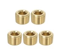 PATIKIL 1/8 inch Male PT Pipe Plug Internal Hex Thread Socket, 5 Pack Hex Counter Sunk Solid Brass Pipe Plug Fitting Set for Pipe Air Tanks