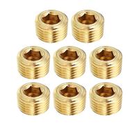 PATIKIL 1/8" NPT Brass Hex Countersunk Plugs, 8 Pack Counter Sunk Internal Hex Thread Socket Pipe Plugs Male Fittings, for Water Oil Gas Pipeline
