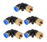 PATIKIL 1/8" Push to Connect Fitting, 5 Pack PT Female Thread 90 Degree Connect 4mm Tubing Elbow and Straight Combination Air Tube Fitting Pneumatic Quick Connect Adapter, Blue