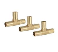 PATIKIL 1" Brass Tee Hose Barb Fitting,3 Pcs 3 Ways Union Intersection T Shape Barbed Split for Air Water Fuel Gas Liquid, Golden