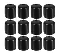 PATIKIL 1" ID Round Rubber End Caps, 12 Pcs Rubber Bolt Covers Caps PVC Rubber Screw Covers Flexible Screw Thread Protector Caps for Metal Tube Rod Bolt, Black