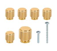 PATIKIL 1 Inch Dia. Cabinet Knobs, 6pcs Knurled Drawer Round Pulls Handle Solid Hardware for Dresser Wardrobe Kitchen Cupboard, Gold Tone