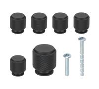 PATIKIL 1 Inch Dia. Cabinet Knobs, 6pcs Knurled Drawer Round Pulls Handle Solid Hardware for Dresser Wardrobe Kitchen Cupboard, Matte Black