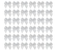 PATIKIL 1 Inch Mini Ribbon Bow 100 Pcs Satin Fabric Ribbon Flower Bows Appliques for DIY Craft Sewing Wedding Party Decoration, Silver