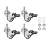 PATIKIL 1 Inch Mini Swivel Caster Wheels with Brake, 4Pcs M6x15mm TPE Rubber Threaded Stem Casters Load Capacity 99 Lbs with Tool Set for Furniture Trolley Cart, Brown