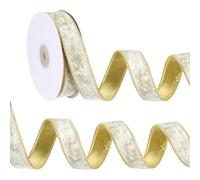 PATIKIL 1 Inch x 10 Yards Velvet Wired Ribbon, Velvety Gold Crushed Ribbons Single Faced Gift Wrapping Binding for Crafts Bow Wreaths Chrismas Tree Decorations, Light Champagne