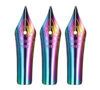 PATIKIL 1 mm Line Width Fountain Pen Nib Replacement, 3 Pack 304 Stainless Steel Special Spare Ink Dip Calligraphy Pen Nib for Drawing Writing Signing, Colorful(Curved Tip)