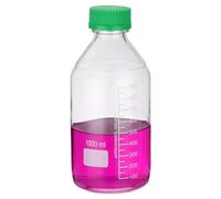 PATIKIL 1 Pack Reagent Media Storage Bottles, 1000ml Borosilicate Glass Graduated Round Bottles with GL32 Green Screw Cap for Lab Water Reagent Liquids, Clear