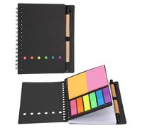 PATIKIL 1 Pack Spiral Notebooks with Sticky Notes Pen, 4.7x5.8" Lined Notepads Small Pocket Notebooks with Pen, 2 Colors Sticky Notes, 6 Colors Index Tabs for Business Office, Black