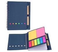 PATIKIL 1 Pack Spiral Notebooks with Sticky Notes Pen, 4.7x5.8" Lined Notepads Small Pocket Notebooks with Pen, 2 Colors Sticky Notes, 6 Colors Index Tabs for Business Office, Blue
